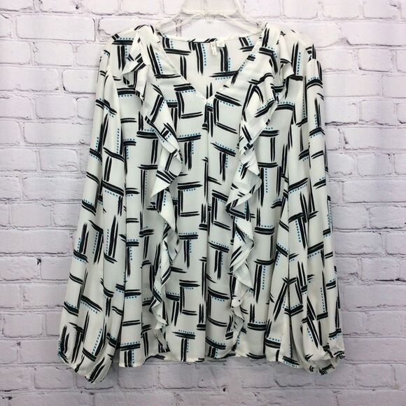 Cato Top/Blouse Women's Plus Sz 22/24 Popover Ruffle Accent V-Neck Multicolored - Picture 4 of 6